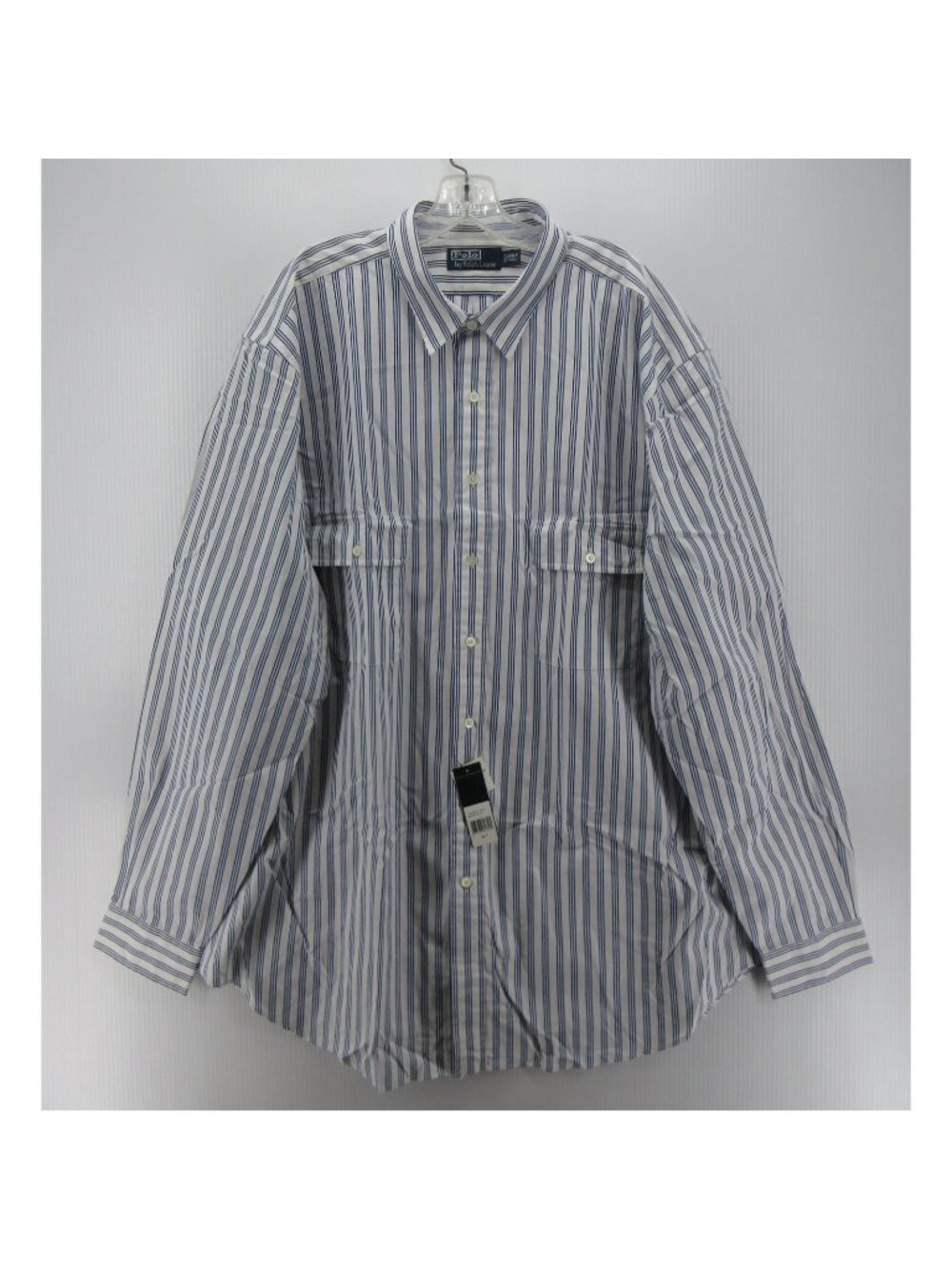 VTG Polo Ralph Lauren Shirt 2XLT White Button Up Striped Flap Pockets